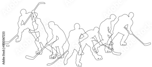 Silhouette ice hockey player set. Active sports people healthy players fitness silhouettes concept.