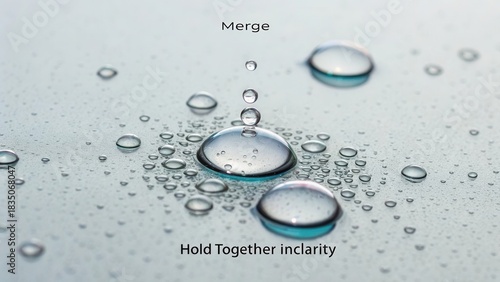 Water droplets on a smooth surface showcasing the beauty of nature's simplicity and intricacy in a serene environment