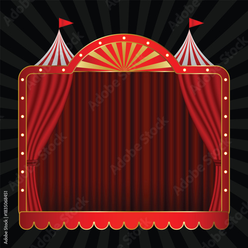 Red and White Circus frame Funfair and carnival, with dark background