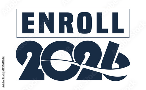 Stylish 2026 ENROLL text in a modern, dark blue, solid font. The number 2026 is creatively stylized with flowing curves, sitting above the capitalized word "BUDGET" enclosed 