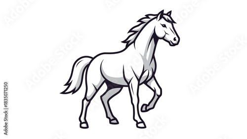 A white horse illustration with a flowing mane and tail, walking forward.