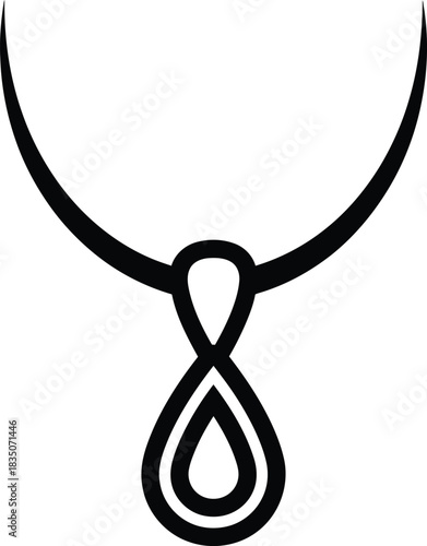 Black outline of a necklace with an infinity symbol pendant and a teardrop shape jewelry loop