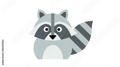 A stylized raccoon illustration with gray and white stripes, featuring a bushy tail and distinctive mask.