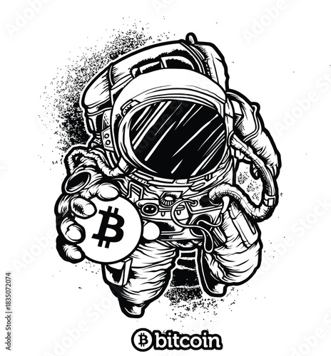 Astronaut Bitcoin Crypto Currency Space Art T-Shirt Graphic