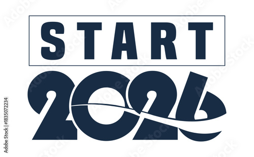 Stylish 2026 START text in a modern, dark blue, solid font. The number 2026 is creatively stylized with flowing curves, sitting above the capitalized word "BUDGET" enclosed 