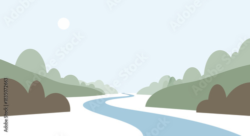 Serene river flowing through the scenic landscape.