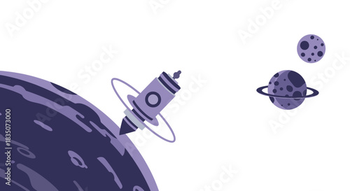 Space exploration with rocket ship and planets.