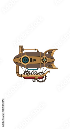 Steampunk Airship A Detailed Illustration of a Futuristic Flying Machine.