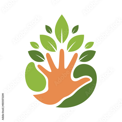 Symbolic eco-friendly hand and leaf design representing nature conservation