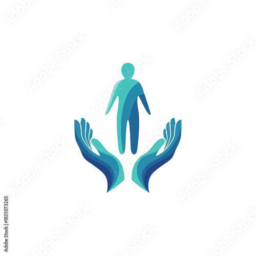 abstract human figure supported by nurturing hands symbolizing care and