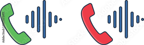 Green and red phone icons with sound waves on white background