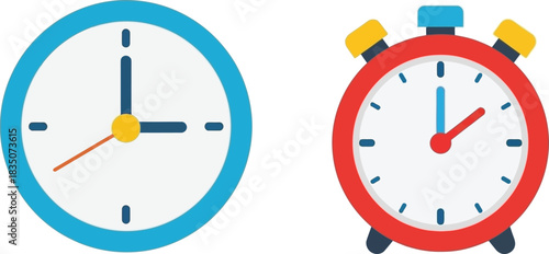 Two vector cartoon clocks one wall clock and one classic alarm clock