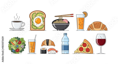 Variety of Food and Drinks A Culinary Collection.