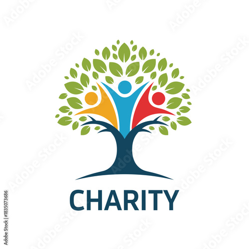 Vibrant charity logo featuring interconnected human figures and lush tree of