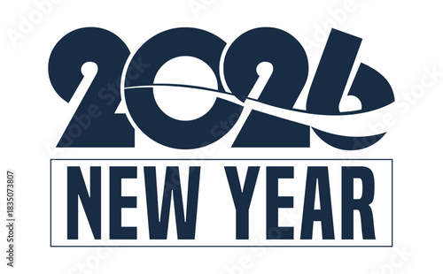 Stylish 2026 NEW YEAR text in a modern, dark blue, solid font. The number 2026 is creatively stylized with flowing curves, sitting above the capitalized word "BUDGET" enclosed 