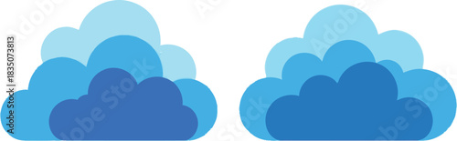Two stylized blue cloud shapes on a white background