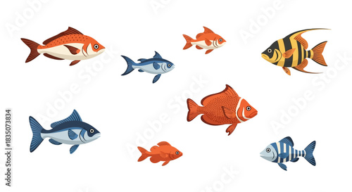 Various colorful fish swimming in the water.