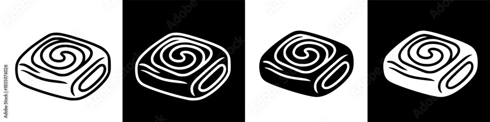Obraz premium Four variations of a minimalist cinnamon roll icon, a simple hand-drawn line art pastry sketch for a pen.svg style design