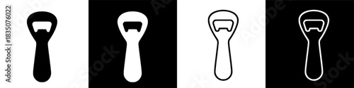Four variations of a simple bottle opener design in black and white