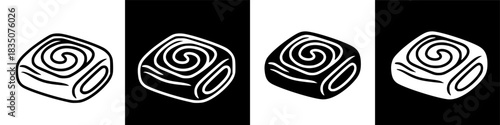 Four variations of a minimalist cinnamon roll icon, a simple hand-drawn line art pastry sketch for a pen.svg style design