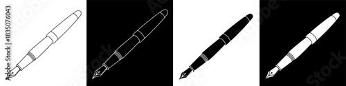 Four variations of a fountain pen in different color schemes Line art design