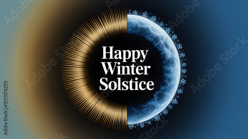 Happy winter solstice greeting with sun and moon