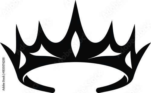Simple black silhouette of a classic crown with five pointed spikes on a white background royal regal