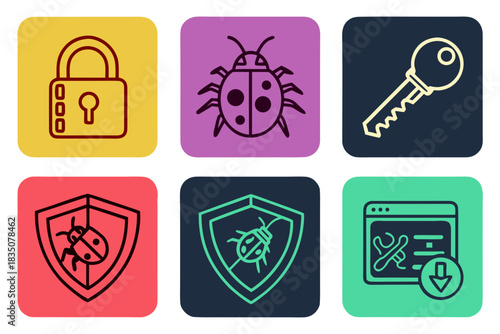 Comprehensive Cybersecurity Protection System Digital Access Icons Collection
