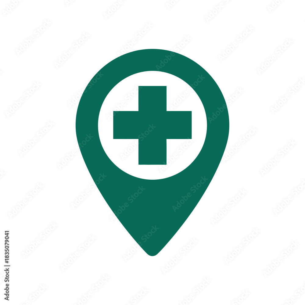 Obraz premium Green hospital pharmacy location map marker symbol flat illustration