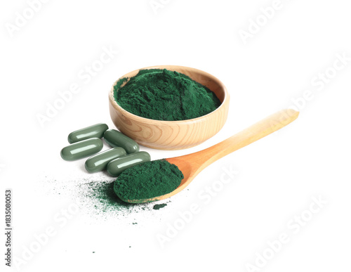Spirulina powder in wooden ...