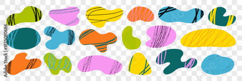 Textured Organic Scrapbook Amoeba Blob Shape Kit. Different Collage Scribble Form Set. Abstract Blob Figure Bundle. Hand Drawn Vector Illustration