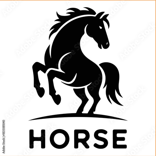 Elegant horse rearing up in a striking black and white logo design for branding VECTOR