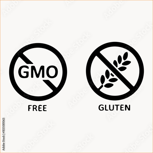 Gmo free and gluten free symbols representing healthy food choices and dietary needs VECTOR