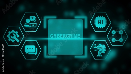 Digital cybercrime concept with interconnected icons and A I chip technology computer