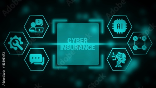 Digital cyber insurance concept with technology icons and A I security protection