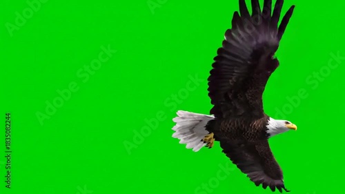 Majestic eagle soaring in flight, green screen ready for dynamic compositing use