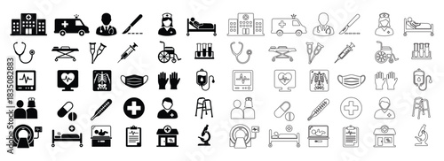 Medical and healthcare line icon set vector illustration design for hospital clinic
