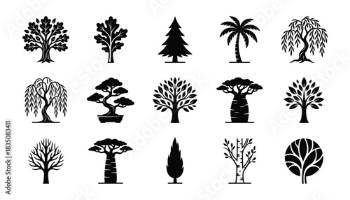 Set of diverse tree types vector illustration for nature and environment designs