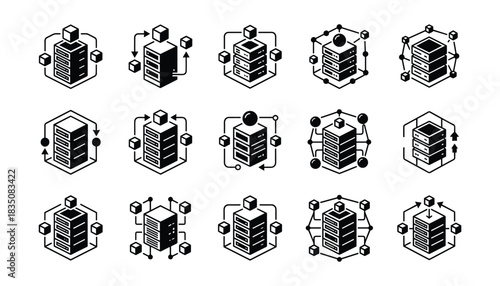Data server storage icons vector illustration for network and hosting services