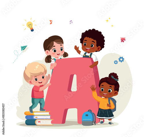 kids education abc concept vector cartoon illustration