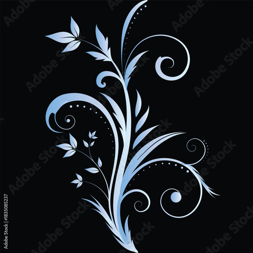 A beautiful sky-blue gradient floral pattern with delicate flowers, set against a deep black background