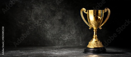 Golden Trophy on Dark Background Achievement Victory Concept