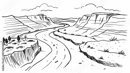 Very beautiful desert trails wind through rugged canyons and sunlit cliffs, offering hikers peaceful views of wide open landscapes, winding riverbanks, and dramatic geological formations beneath the 