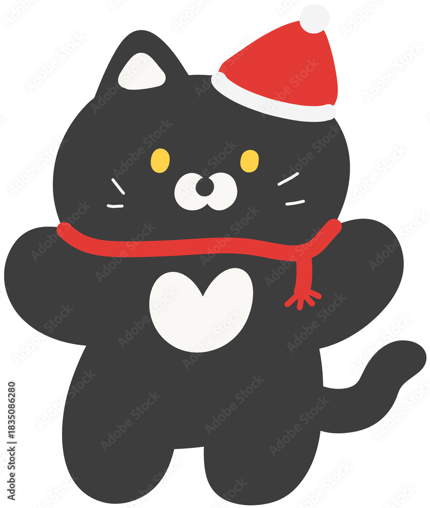 Fototapeta premium Cute Animal Character Wearing Santa Hat Hand Drawn Christmas Illustration