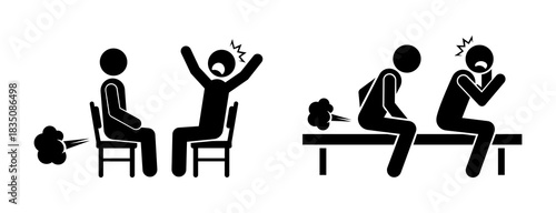 Funny Stickman Farting Silhouette Icons – Cartoon Gas Emission Reaction Set.