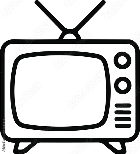 Retro television set outline icon, Minimal line art illustration of an old-fashioned TV with antennas, ideal for retro media, broadcasting, entertainment, and vintage technology themes.

