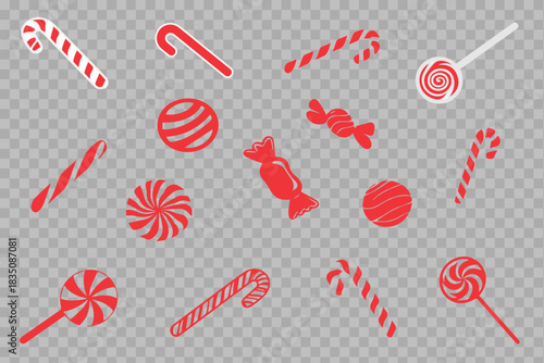 A Set Candy canes red clipart set. Candy cane, lollipop and peppermint candy clip art collection for Christmas 