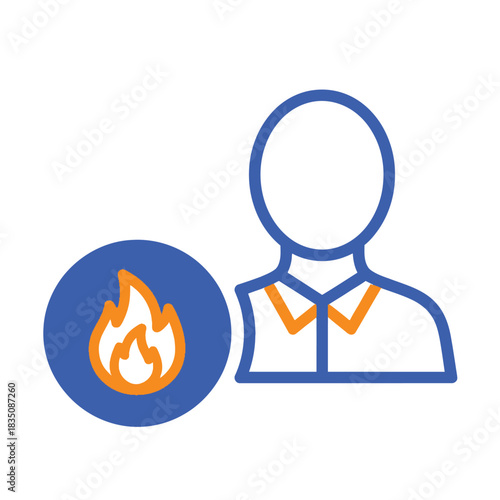 Burnout syndrome icon depicting a person with a fire symbol concept illustration
