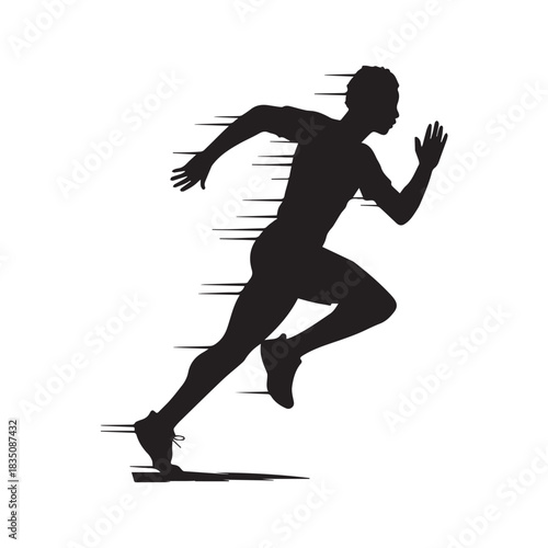 Black Silhouette of a Fast Runner with Speed Lines in a Dynamic Sprint.
