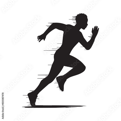 Black Silhouette of a Fast Runner with Speed Lines in a Dynamic Sprint.